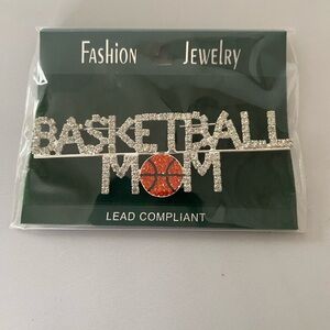 Rhinestone "BASKETBALL MOM" Pin with Orange Basketball Accent, NWT